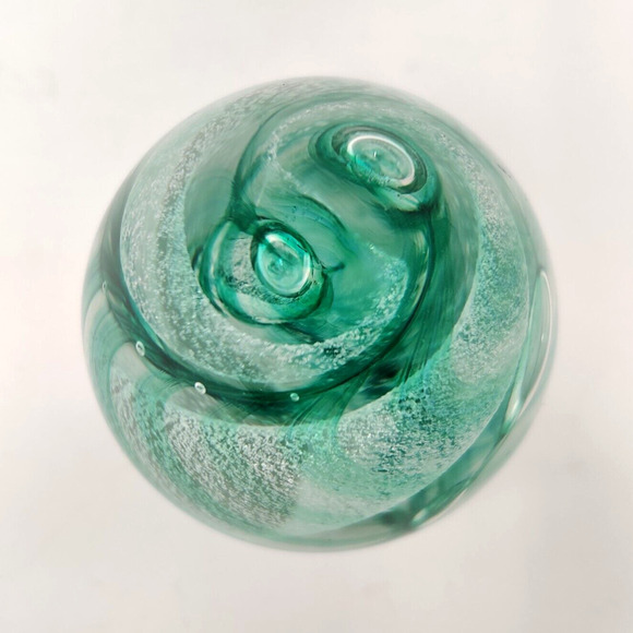 Vintage Studio Glass Paperweight Egg Green Swirl Signed Ann Corcoran '93 Nouwrot - Picture 13 of 16